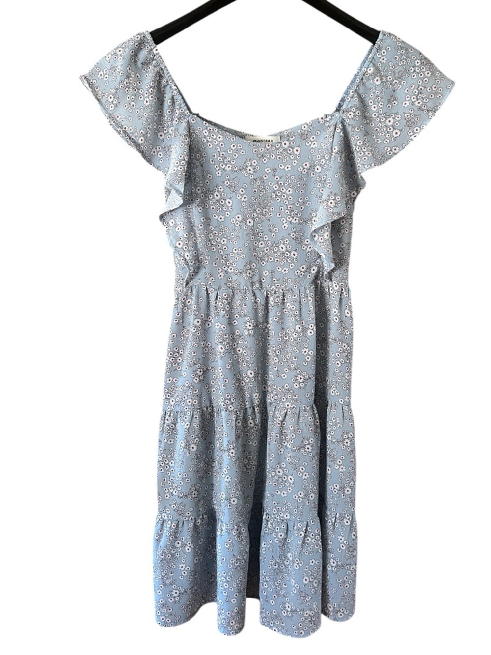 Monteau Light Blue Floral Ruffle Tiered Sundress Semi-Sheer Size